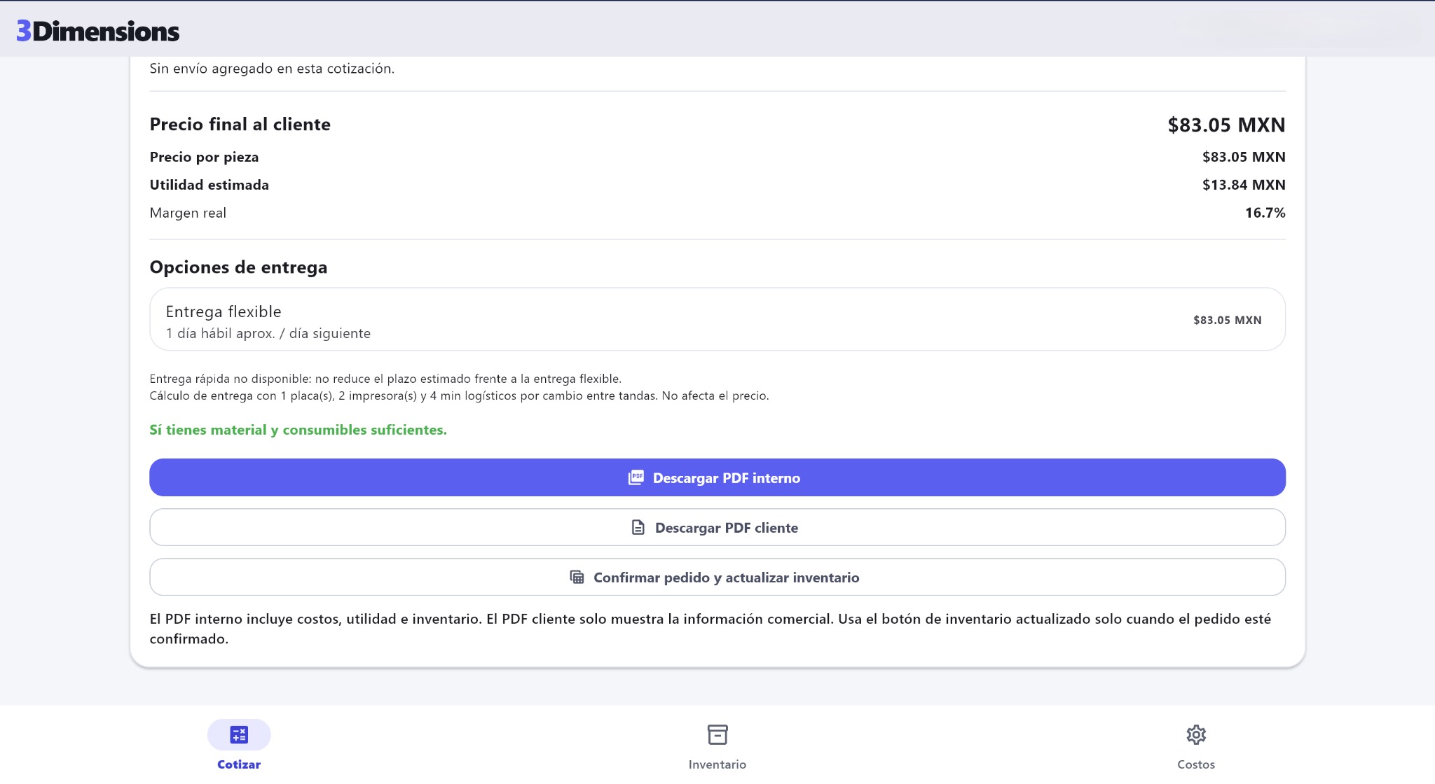 Resultados de una cotización